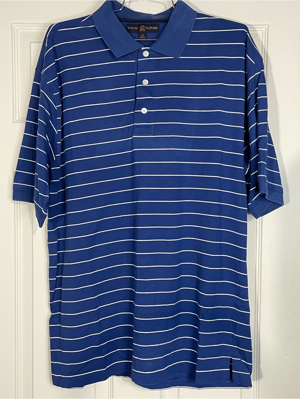Tommy Hilfiger Men's Blue Striped Polo Shirt Size Large